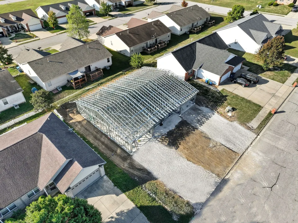 The Duo's cold-formed steel frame going up, seen from above